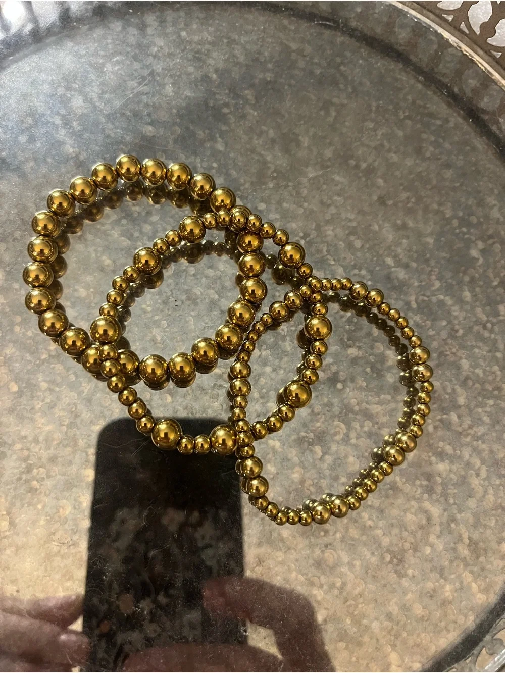 Gold Filled Beaded Stretch Bracelet Set - Women's Jewelry